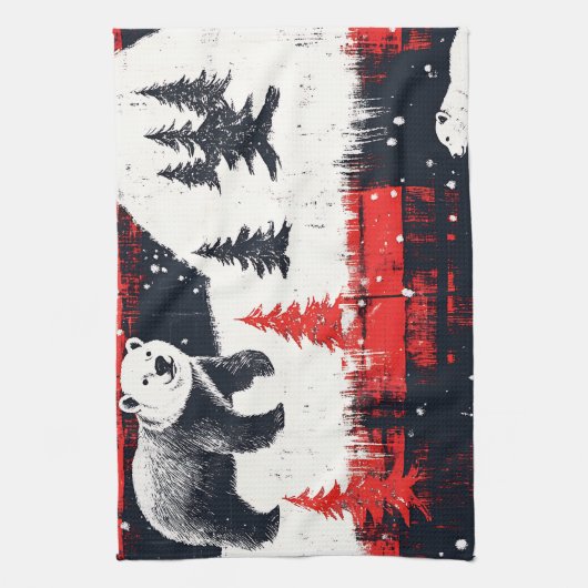 Red Buffalo Plaid Polar Bear Geschirrtuch (Vertikal)