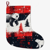 Red Buffalo Plaid Polar Bear Großer Weihnachtsstrumpf (Vorderseite)