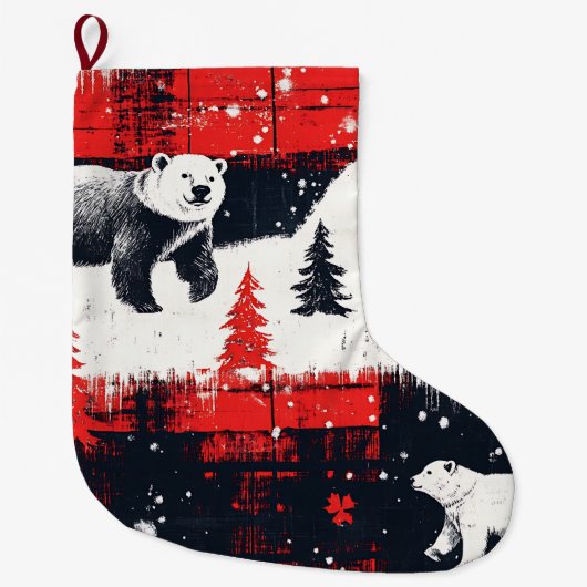 Red Buffalo Plaid Polar Bear Großer Weihnachtsstrumpf (Vorderseite)
