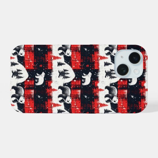 Red Buffalo Plaid Polar Bear iPhone 15 Hülle (Rückseite (Horizontal))