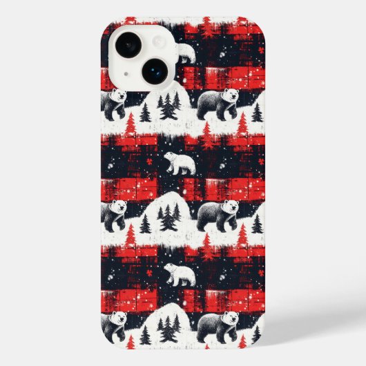 Red Buffalo Plaid Polar Bear iPhone Hülle (Rückseite)