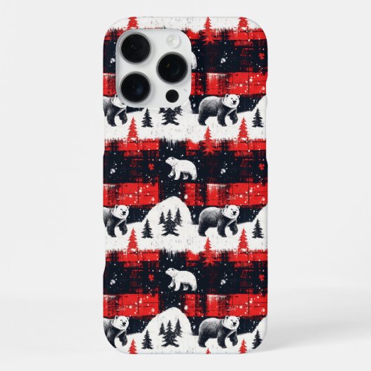Red Buffalo Plaid Polar Bear iPhone Hülle (Rückseite)