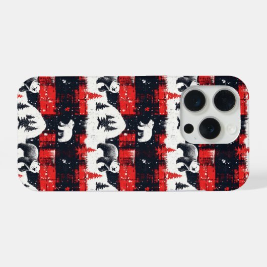Red Buffalo Plaid Polar Bear iPhone Hülle (Rückseite (Horizontal))