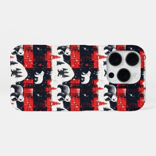 Red Buffalo Plaid Polar Bear iPhone Hülle (Rückseite (Horizontal))