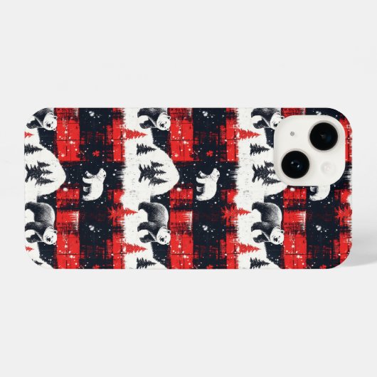 Red Buffalo Plaid Polar Bear iPhone Hülle (Rückseite (Horizontal))