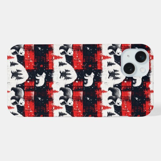 Red Buffalo Plaid Polar Bear iPhone Hülle (Rückseite (Horizontal))