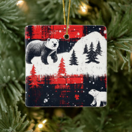 Red Buffalo Plaid Polar Bear Keramikornament