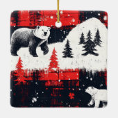 Red Buffalo Plaid Polar Bear Keramikornament (Rückseite)