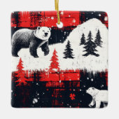 Red Buffalo Plaid Polar Bear Keramikornament (Vorderseite)