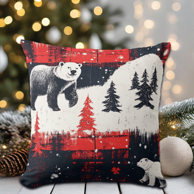 Red Buffalo Plaid Polar Bear Kissen (Von Creator hochgeladen)