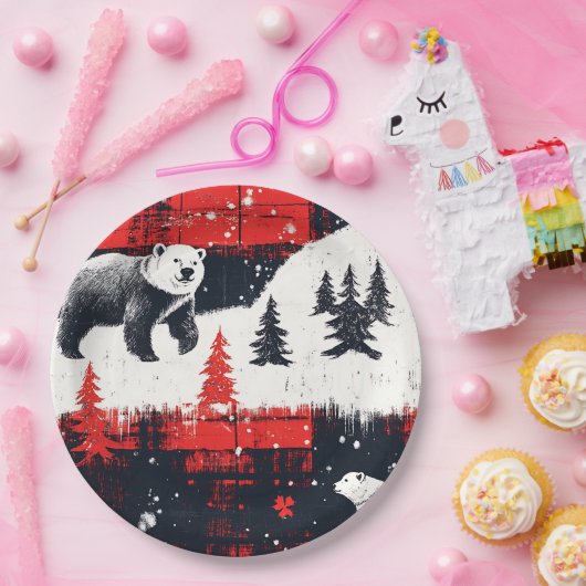 Red Buffalo Plaid Polar Bear Pappteller (Party)