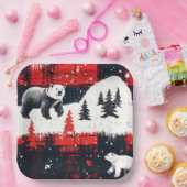 Red Buffalo Plaid Polar Bear Pappteller (Party)