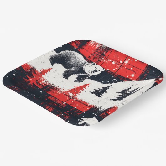 Red Buffalo Plaid Polar Bear Pappteller (Gewinkelt)