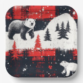Red Buffalo Plaid Polar Bear Pappteller (Vorderseite)