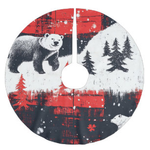 Red Buffalo Plaid Polar Bear Polyester Weihnachtsbaumdecke