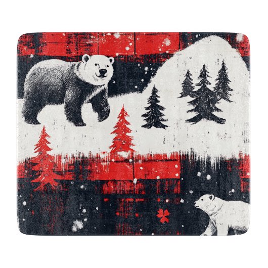 Red Buffalo Plaid Polar Bear Schneidebrett (Vorderseite)