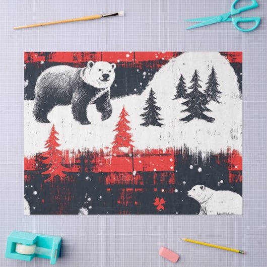 Red Buffalo Plaid Polar Bear Seidenpapier (Basteln)