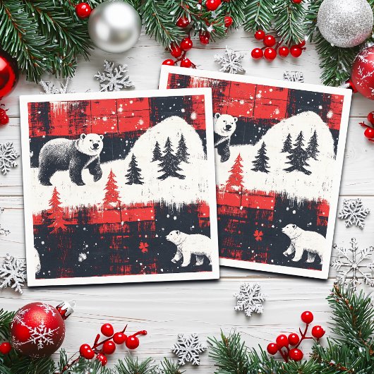 Red Buffalo Plaid Polar Bear Serviette