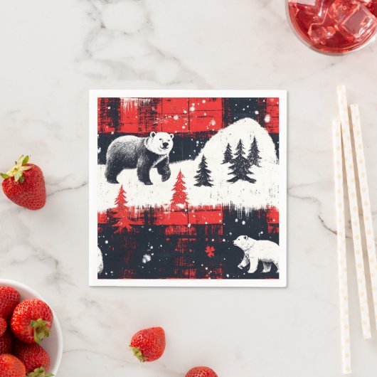 Red Buffalo Plaid Polar Bear Serviette (Beispiel)