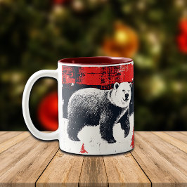 Red Buffalo Plaid Polar Bear Zweifarbige Tasse