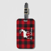Red Buffalo Plaid & Reindeer | Personal Name Gift Gepäckanhänger (Vorderseite Vertikal)