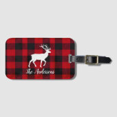 Red Buffalo Plaid & Reindeer | Personal Name Gift Gepäckanhänger (Vorderseite (Horizontal))