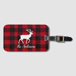 Red Buffalo Plaid & Reindeer | Personal Name Gift Gepäckanhänger