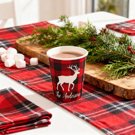 Red Buffalo Plaid & Reindeer | Personal Name Gift Pappbecher