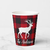 Red Buffalo Plaid & Reindeer | Personal Name Gift  Pappbecher (Rückseite)