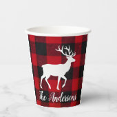 Red Buffalo Plaid & Reindeer | Personal Name Gift  Pappbecher (Vorderseite)