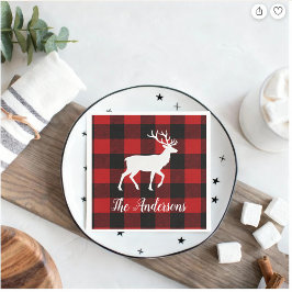 Red Buffalo Plaid & Reindeer | Personal Name Gift  Serviette
