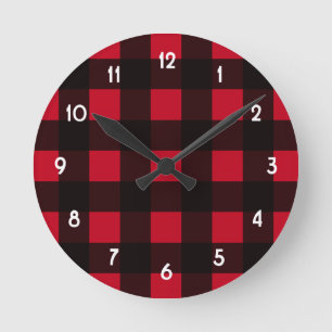 Red Buffalo Plaid Runde Wanduhr