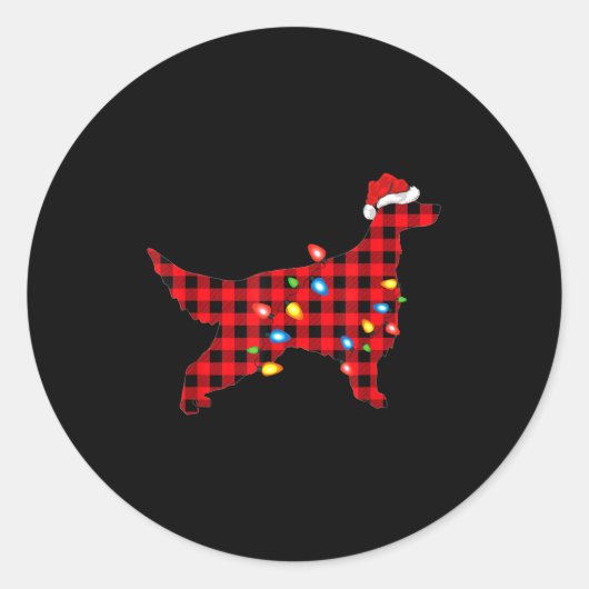 Red Buffalo Plaid Santa Irish Setter Dog Christmas Runder Aufkleber (Vorderseite)