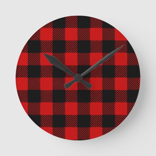 Red Buffalo Plaid Wall Clock Runde Wanduhr (Vorderseite)