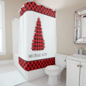 Red Buffalo Rustikaler Karierter Weihnachtsbaum Duschvorhang (Beispiel)