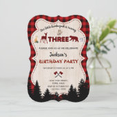 Red Buffalo Woodland Animals Boy 3. Geburtstag Einladung (Stehend Vorderseite)