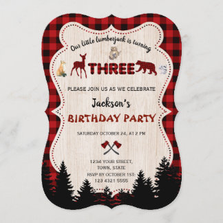 Red Buffalo Woodland Animals Boy 3. Geburtstag Einladung