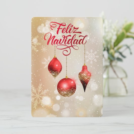 Red Bulbs Feliz Navidad Fotovorlage Weihnachten (Stehend Vorderseite)