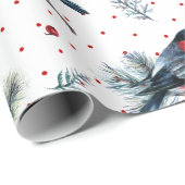 Red Bull finch & Christmas Foliage Muster Geschenkpapier (Rolleneckpunkt)