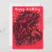 Red Bull Running At Starry Night Birthday Card (Vorderseite)