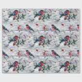 Red Bullfinch & Christmas Foliage Muster Geschenkpapier (Flach)