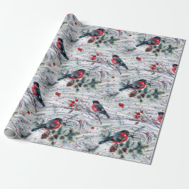 Red Bullfinch & Christmas Foliage Muster Geschenkpapier