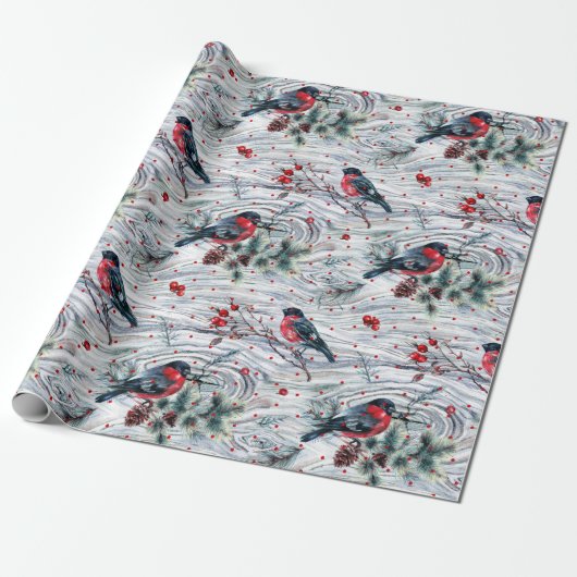 Red Bullfinch & Christmas Foliage Muster Geschenkpapier (Ungerollt)