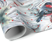 Red Bullfinch & Christmas Foliage Muster Geschenkpapier (Rolleneckpunkt)