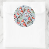 Red Bullfinch Weihnachtsvögel Berries & Pine Cones Runder Aufkleber (Tasche)