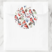 Red Bullfinch Weihnachtsvögel Berries & Pine Cones Runder Aufkleber (Tasche)