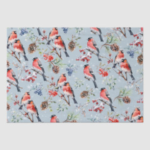 Red Bullfinch Weihnachtsvögel Berries & Pine Cones Seidenpapier