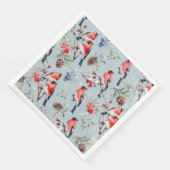 Red Bullfinch Weihnachtsvögel Berries & Pine Cones Serviette (Ecke)