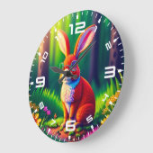 Red Bunny Sitzen auf Gras Große Wanduhr (Winkel)