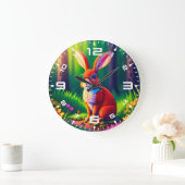 Red Bunny Sitzen auf Gras Große Wanduhr (Zuhause)